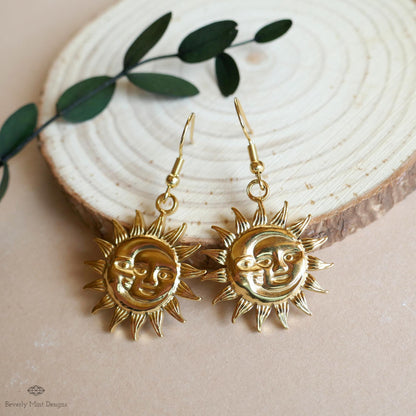 [Etsy 4306294084 image 2/7 id 7748736450] Celestial Sun and Moon Earrings Gold, Statement Sun Earrings, Bold Gold Earrings, Unique Gift For Her