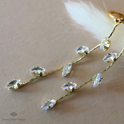 Gold Leaf Earrings, Leaves Earrings, 18K Gold Long Dangle Earrings, Leafy Earrings, Bridesmaid Jewelry, Sensitive Ear & Clip-On Options