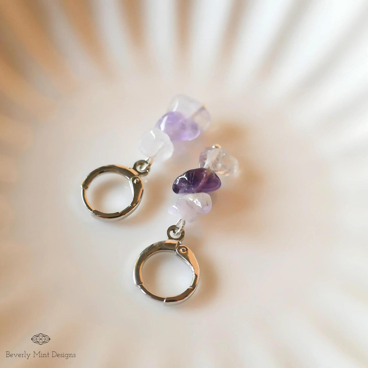 Amethyst Dangle Earrings, Purple Earrings Boho Jewelry, Chakras Stones , Irregular Natural Stone Earrings, Sensitive Ear & Clip-On Options