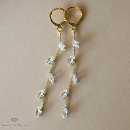 Gold Leaf Earrings, Leaves Earrings, 18K Gold Long Dangle Earrings, Leafy Earrings, Bridesmaid Jewelry, Sensitive Ear & Clip-On Options