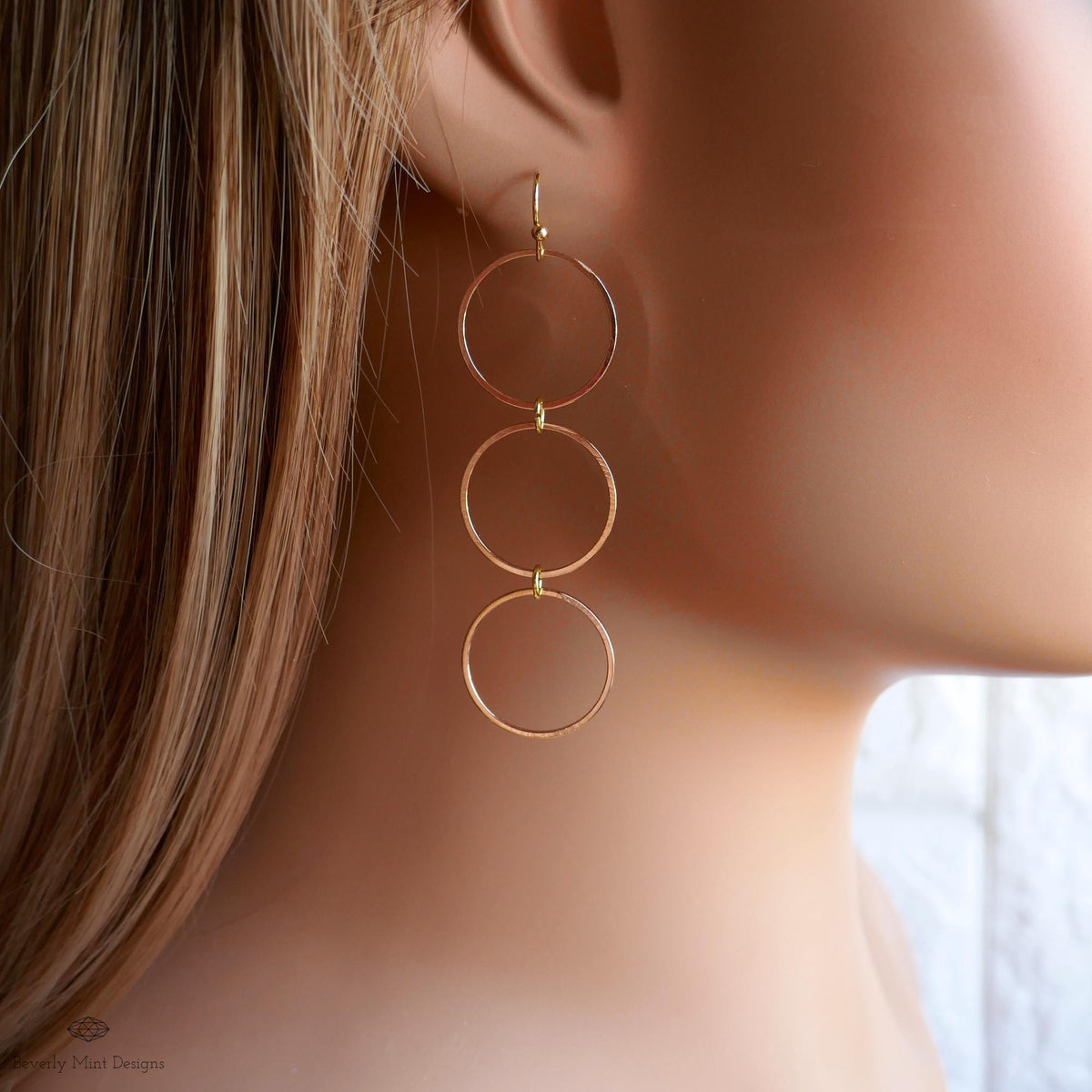 Gold Hoop Dangle Earrings, Long Circle Drop Earrings, Lightweight Geometric Statement Jewelry, Sensitive Ear & Clip-On Options