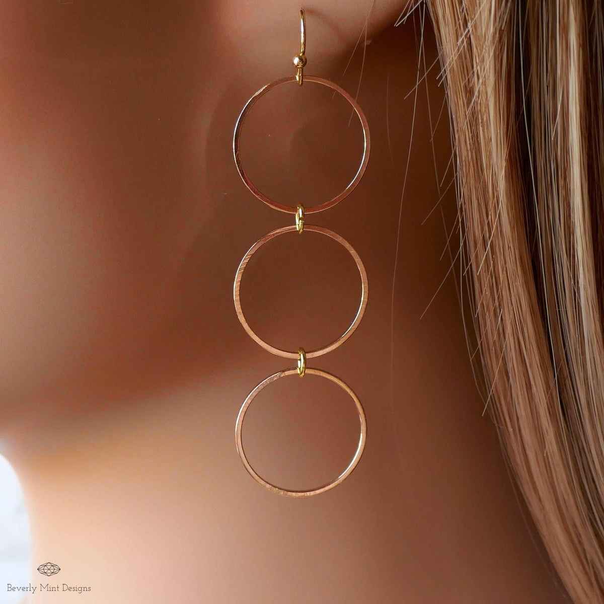 Gold Hoop Dangle Earrings, Long Circle Drop Earrings, Lightweight Geometric Statement Jewelry, Sensitive Ear & Clip-On Options