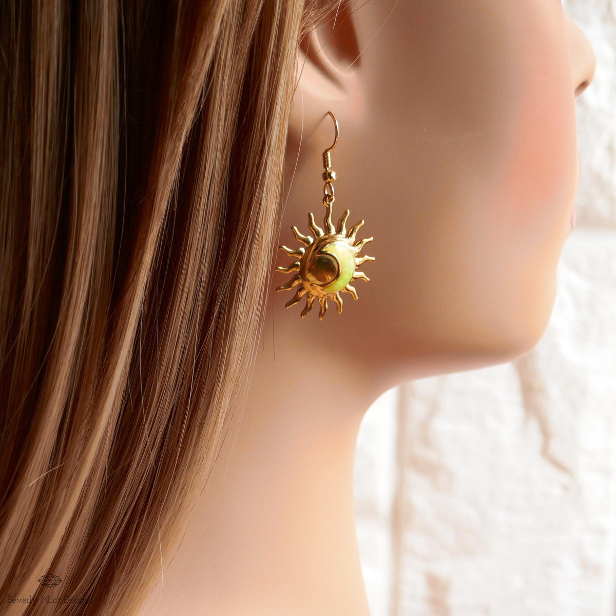 Gold Sun and Moon Earrings, Celestial Dangle Earrings, Boho Cosmic Jewelry, Minimalist Festival Accessories, Sensitive Ear & Clip-On Options