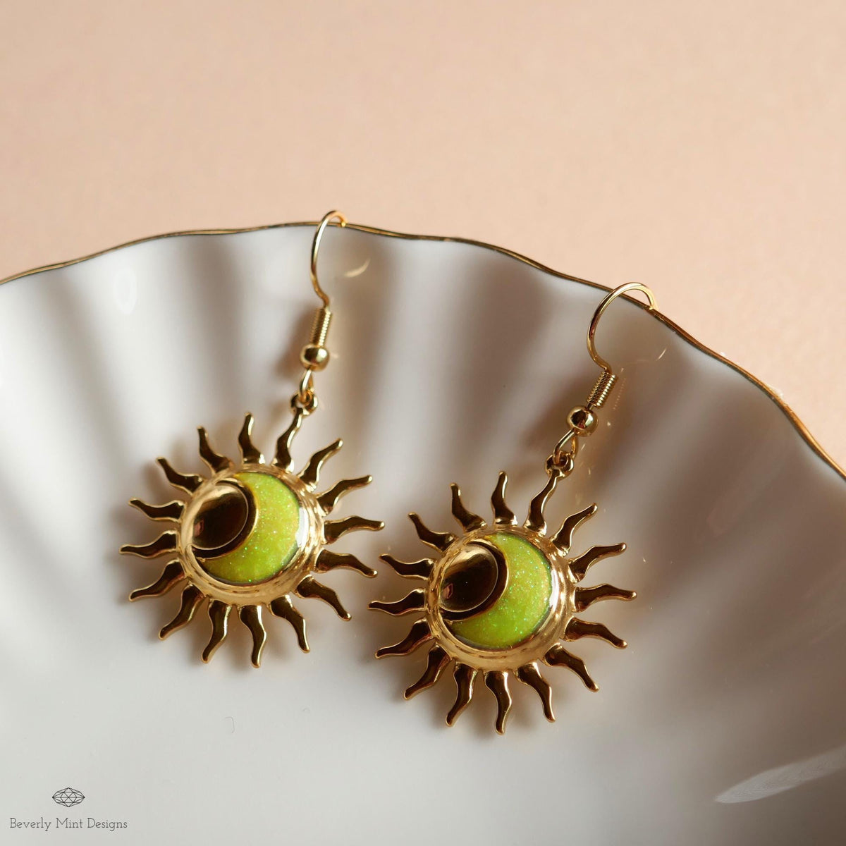 Gold Sun and Moon Earrings, Celestial Dangle Earrings, Boho Cosmic Jewelry, Minimalist Festival Accessories, Sensitive Ear & Clip-On Options