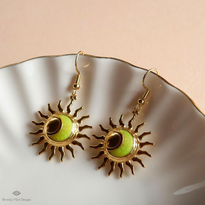 Gold Sun and Moon Earrings, Celestial Dangle Earrings, Boho Cosmic Jewelry, Minimalist Festival Accessories, Sensitive Ear & Clip-On Options
