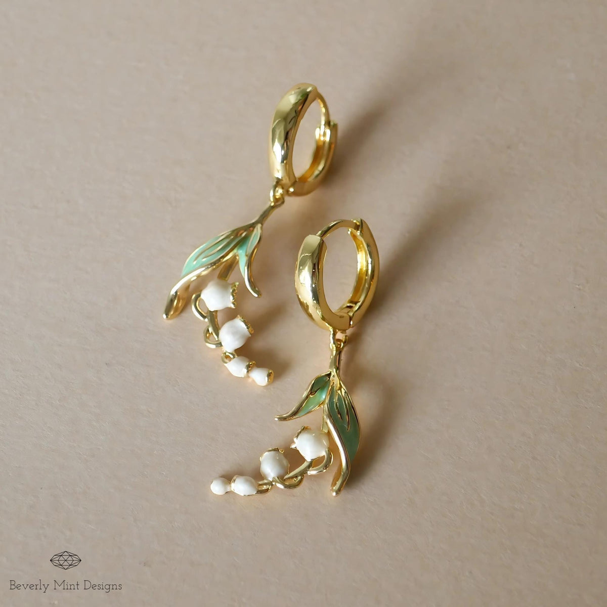 Huggie Floral Earrings, Gold Lily Of The Valley Dangle Earrings, Birth Flower for May