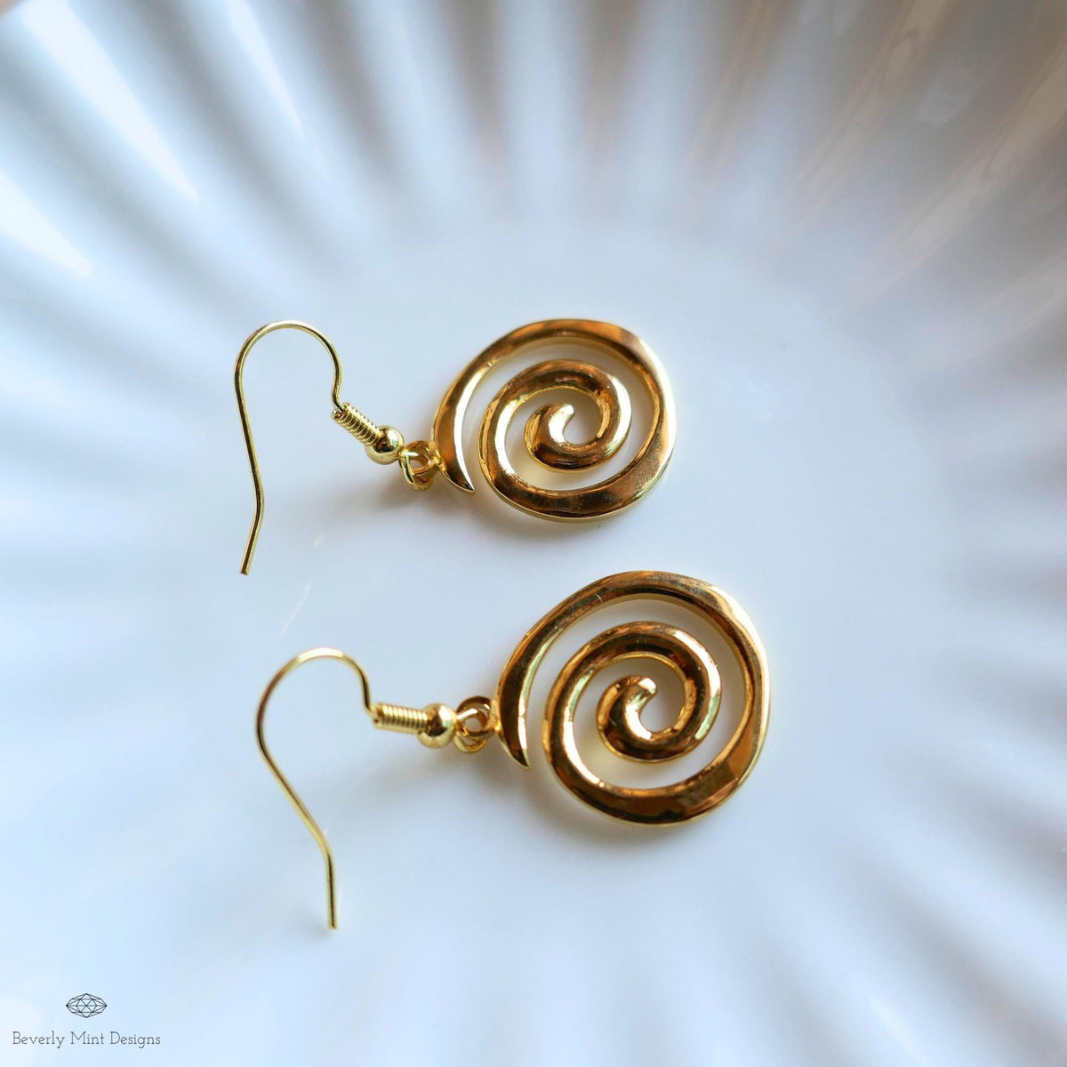 Gold Spiral Earrings, Minimalist Swirl Dangles, Boho Statement Earrings, Lightweight Gold Jewelry, Sensitive Ear & Clip-On Options