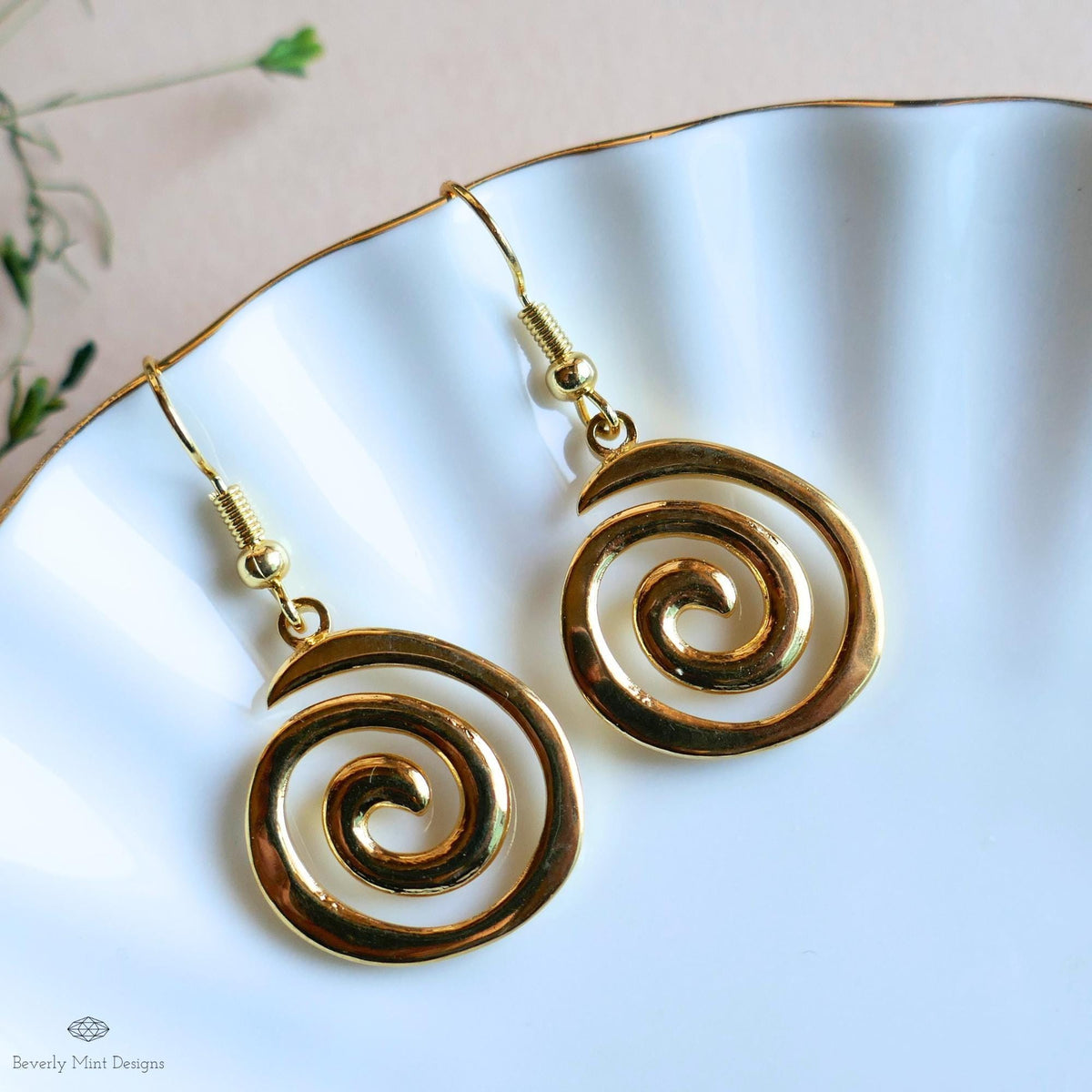 Gold Spiral Earrings, Minimalist Swirl Dangles, Boho Statement Earrings, Lightweight Gold Jewelry, Sensitive Ear & Clip-On Options