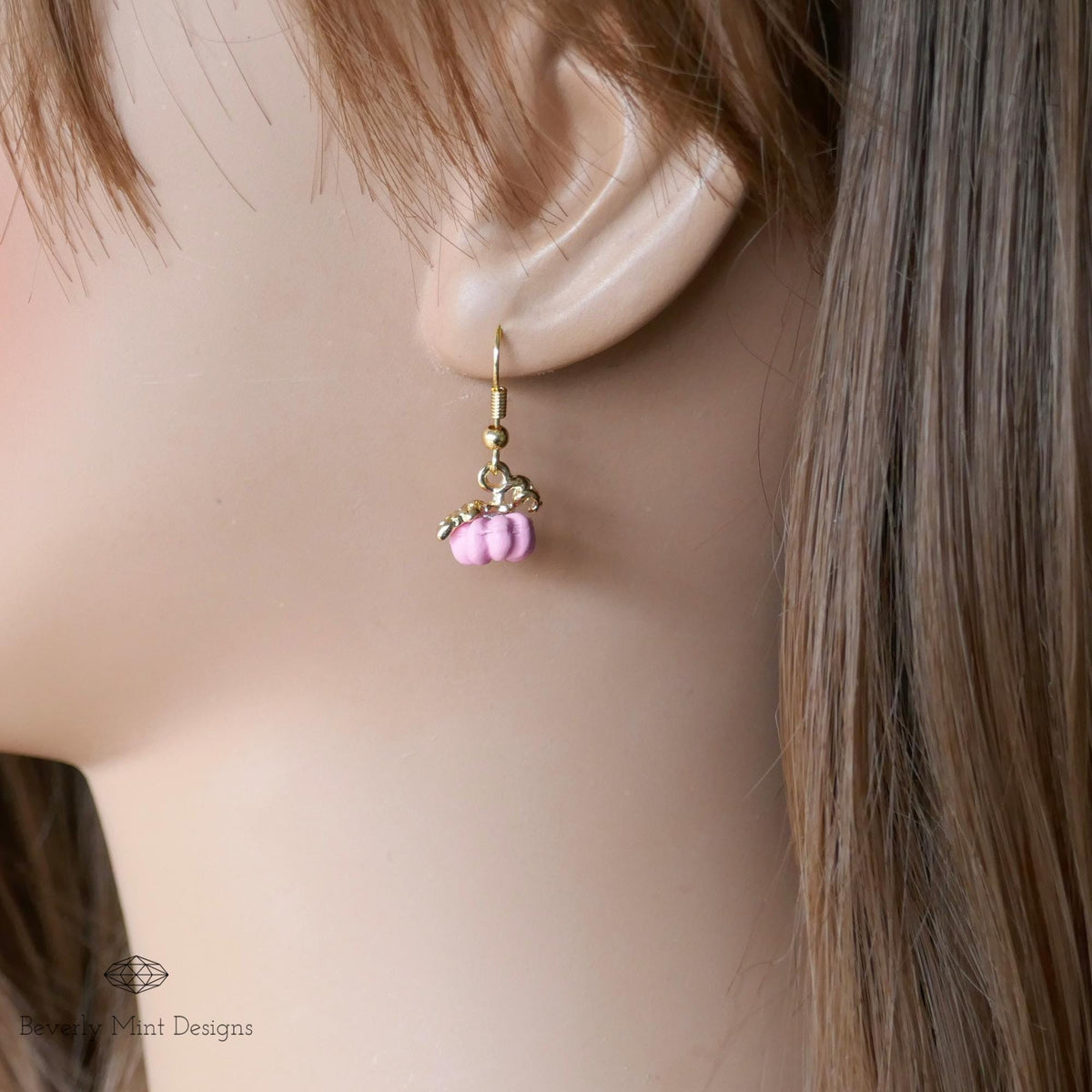 Halloween Pumpkin Earrings, Cute Tiny Pink Pumpkin Earrings, Fall Pink Jewelry, Fun Halloween Accessories, Sensitive Ear & Clip-On Options