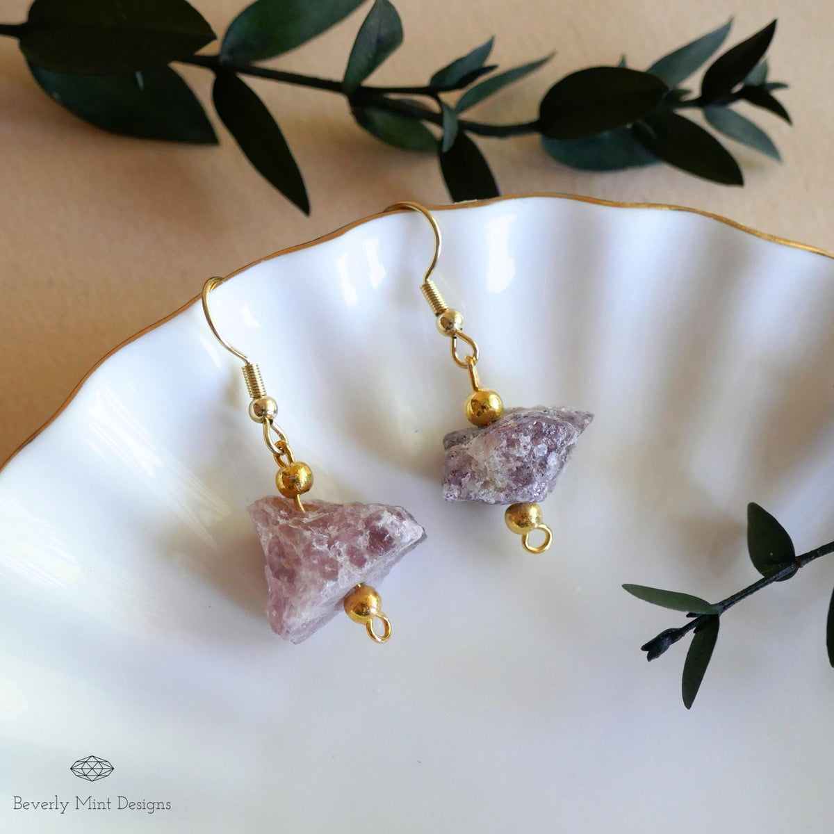 Irregular Rough Natural Raw Stone Earrings, Strawberry Quartz Earrings with 18K Gold Posts ,Natural Stone Jewelry, Gift for Her