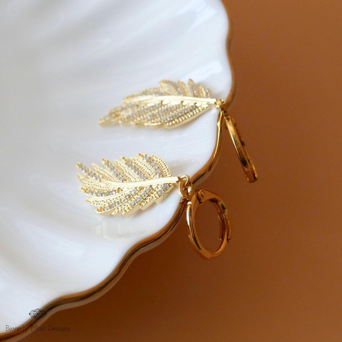 Gold Leaf Earrings with 18K Gold Posts, Leafy Dangle and Drop Earrings, Anniversary Gift, Sensitive Ear & Clip-On Options