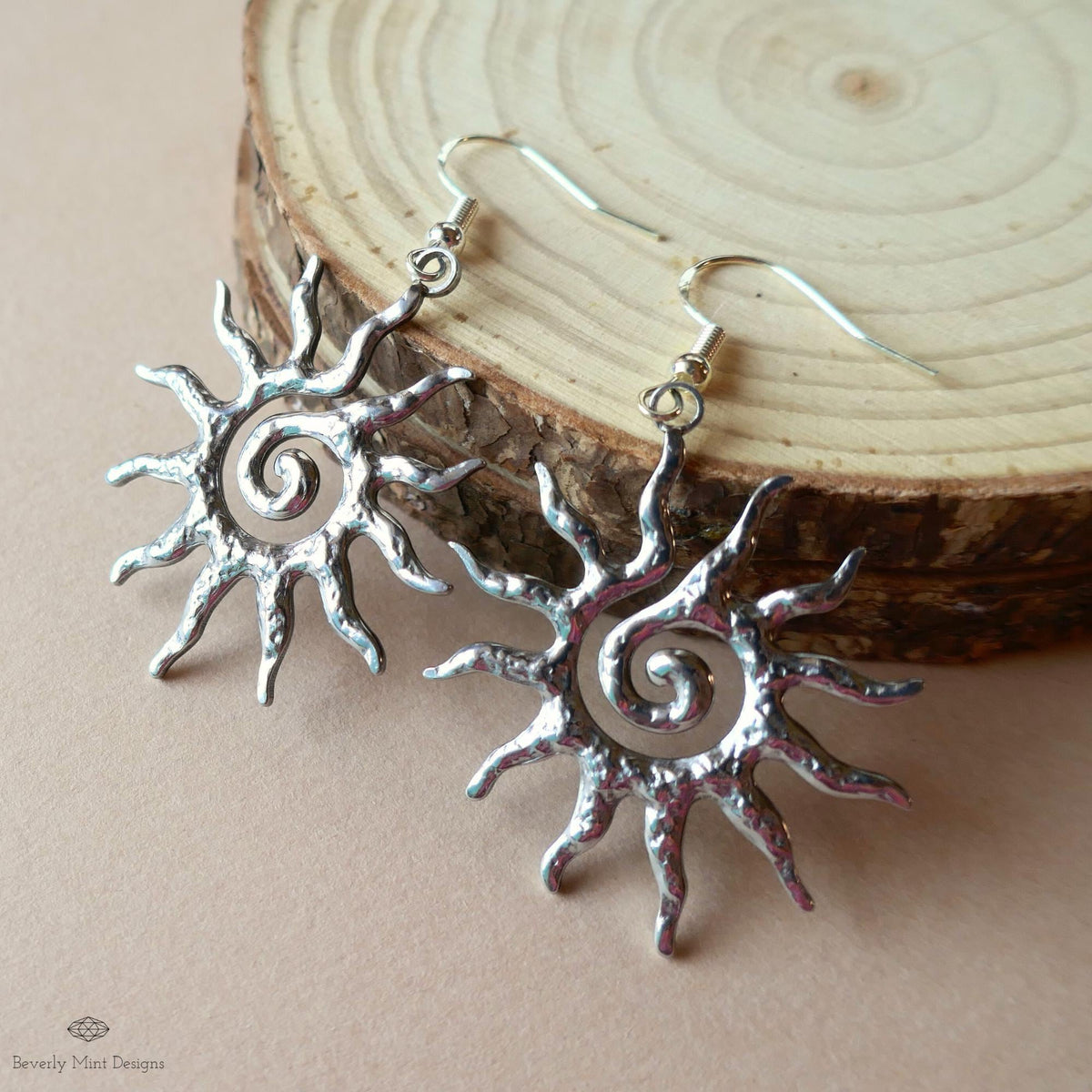 Sun Earrings Silver, Celestial Sun Earrings, Statement Sun Earrings, Bold Silver Earrings, Sensitive Ear & Clip-On Options