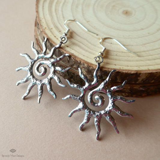 Sun Earrings Silver, Celestial Sun Earrings, Statement Sun Earrings, Bold Silver Earrings, Sensitive Ear & Clip-On Options