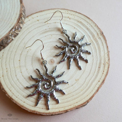 Sun Earrings Silver, Celestial Sun Earrings, Statement Sun Earrings, Bold Silver Earrings, Sensitive Ear & Clip-On Options