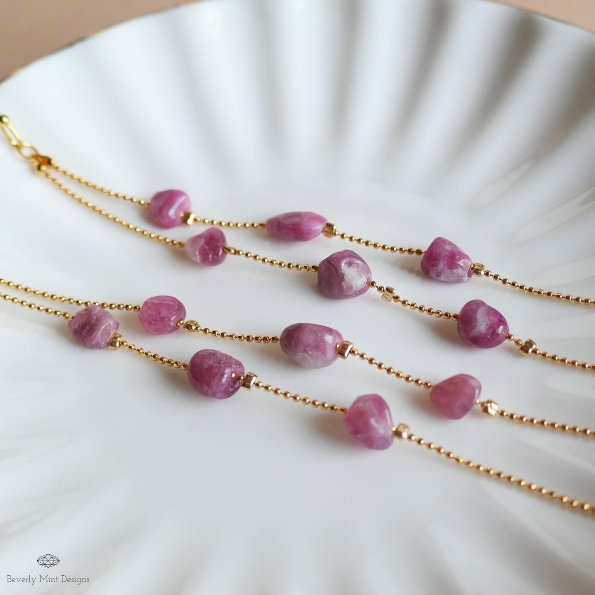 Pink Tourmaline Dangle Earrings Long Gold Chain Earrings Boho Statement Jewelry Natural Stone Earrings, Sensitive Ear & Clip-On Options