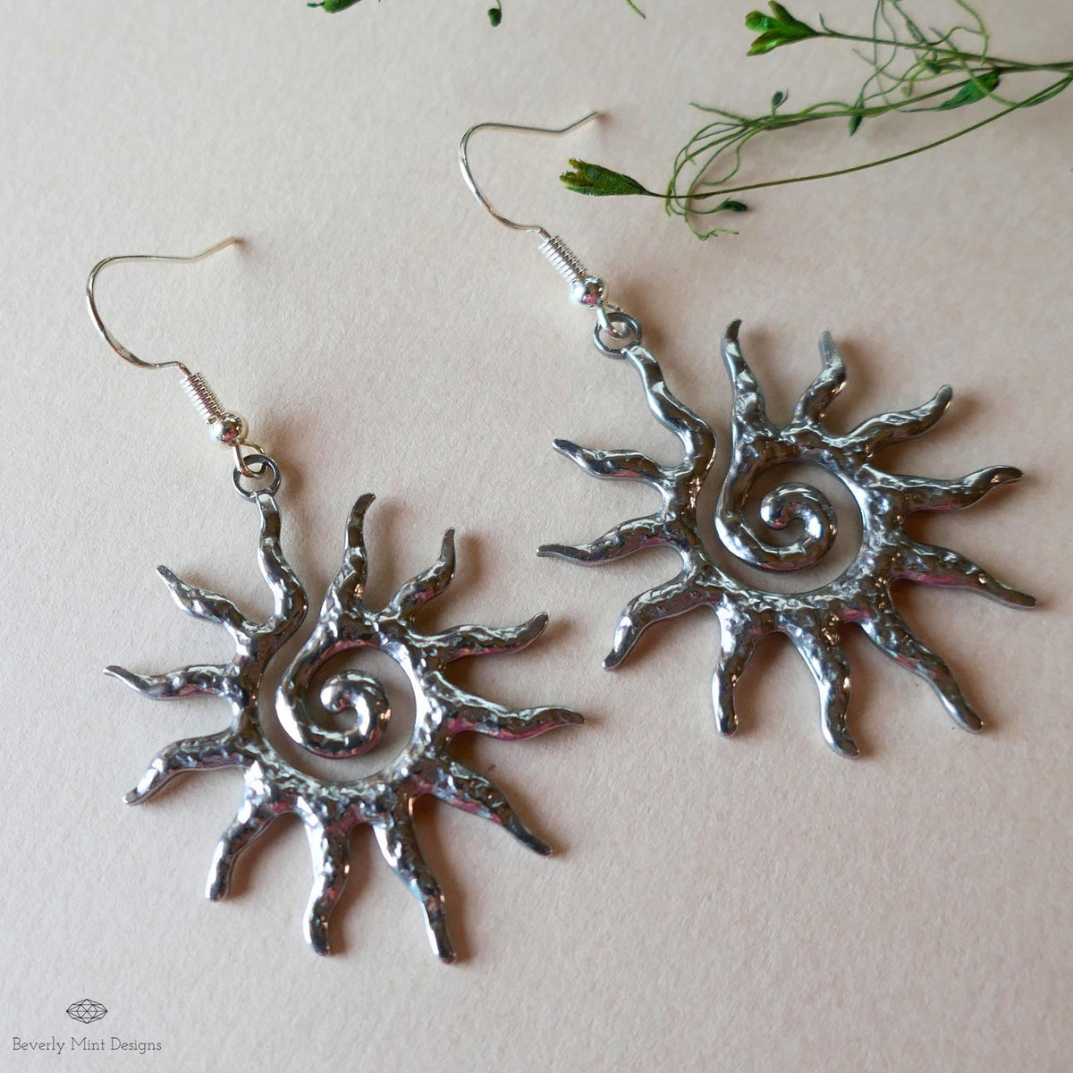 Sun Earrings Silver, Celestial Sun Earrings, Statement Sun Earrings, Bold Silver Earrings, Sensitive Ear & Clip-On Options