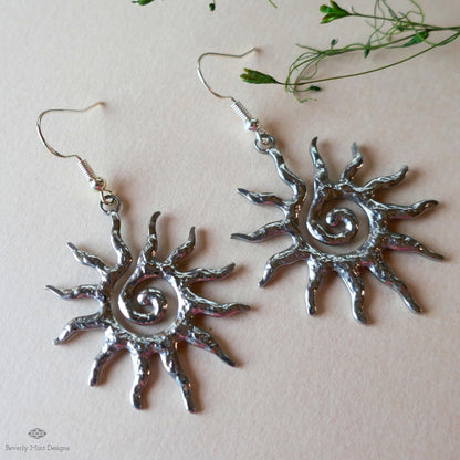 Sun Earrings Silver, Celestial Sun Earrings, Statement Sun Earrings, Bold Silver Earrings, Sensitive Ear & Clip-On Options