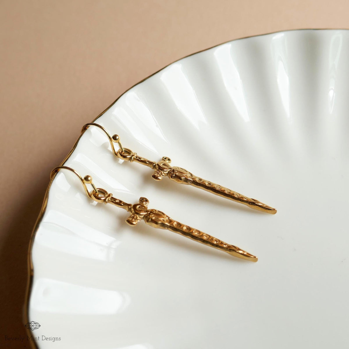 Gold Sword Earrings, Gothic Dagger Jewelry, Medieval Fantasy Earrings, Statement Drop Earrings, Sensitive Ear & Clip-On Options
