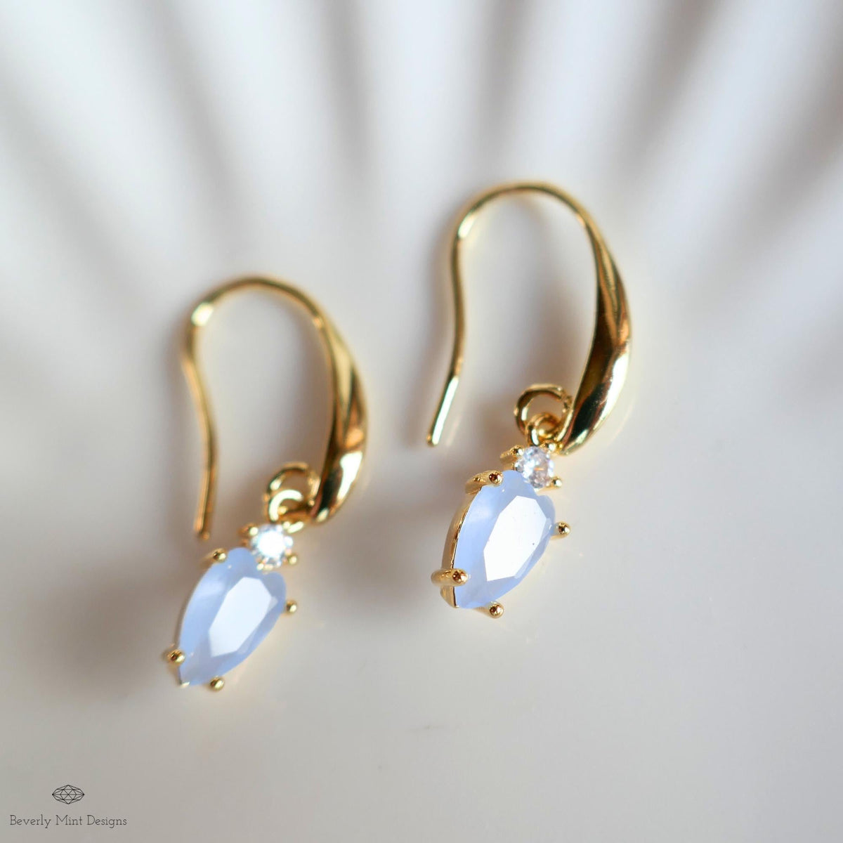 Light Blue Stone Earrings, Heart Earrings, Gold Dangle Earrings, Minimalist Jewelry, Dainty Gold Earrings, Sensitive Ear & Clip-On Options