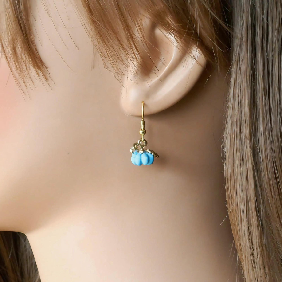 Halloween Pumpkin Earrings, Tiny Cute Blue Pumpkin Dangle Earrings, Fall Jewelry, Fun Halloween Accessories, Sensitive Ear & Clip-On Options
