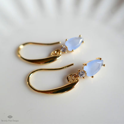 Light Blue Stone Earrings, Heart Earrings, Gold Dangle Earrings, Minimalist Jewelry, Dainty Gold Earrings, Sensitive Ear & Clip-On Options