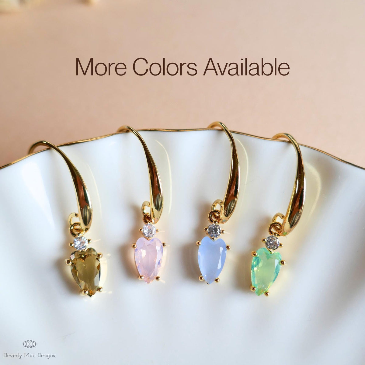 Light Blue Stone Earrings, Heart Earrings, Gold Dangle Earrings, Minimalist Jewelry, Dainty Gold Earrings, Sensitive Ear & Clip-On Options
