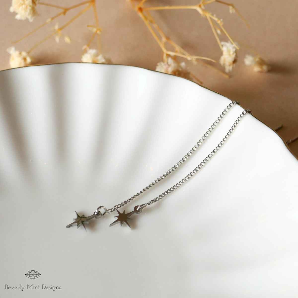 Dainty Star Threader Earrings, Starburst Earrings, Minimalist Celestial Jewelry, D, Sensitive Ear & Clip-On Options