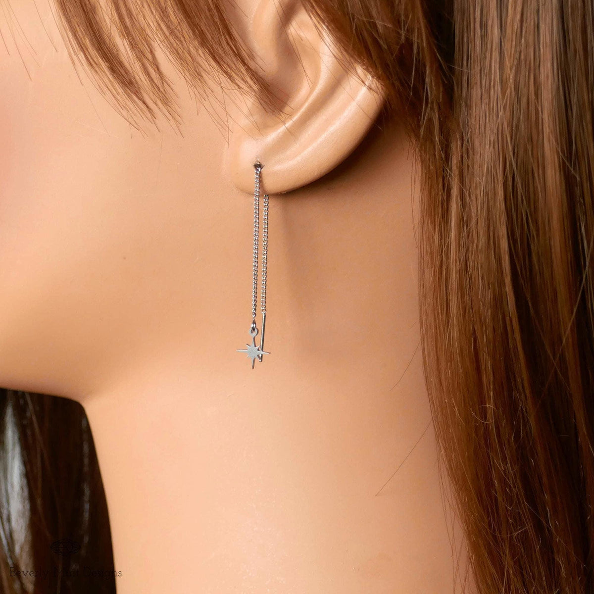 Dainty Star Threader Earrings, Starburst Earrings, Minimalist Celestial Jewelry, D, Sensitive Ear & Clip-On Options