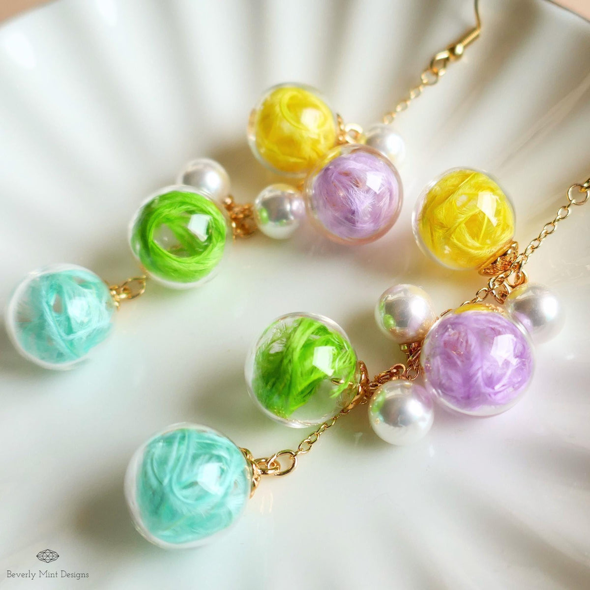 Bubble Earrings Dangle Glass Beaded Earrings with Pearls Gold Chain Lightweight Fairycore Bridal Jewelry, Sensitive Ear & Clip-On Options