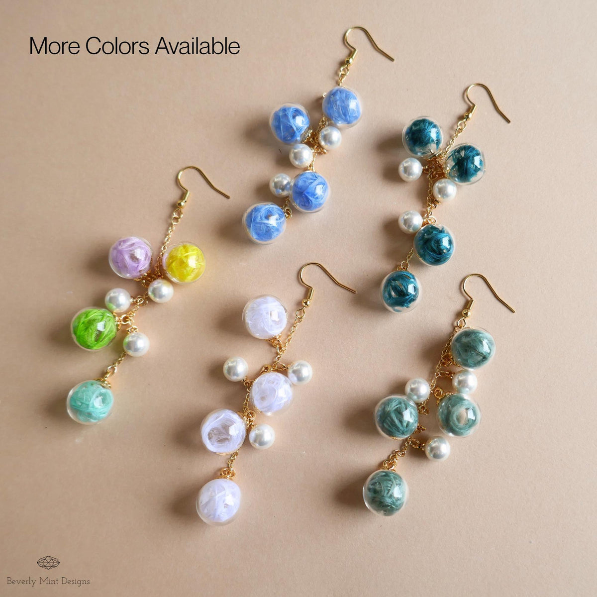 Bubble Earrings Dangle Glass Beaded Earrings with Pearls Gold Chain Lightweight Fairycore Bridal Jewelry, Sensitive Ear & Clip-On Options