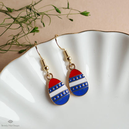 Teardrop Patriotic Earrings , Red White Blue Dangle Jewelry, USA 4th of July Earrings, Sensitive Ear & Clip-On Options