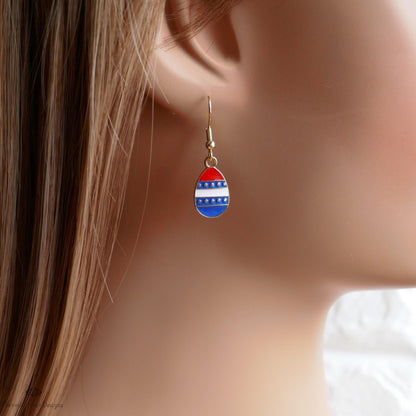 Teardrop Patriotic Earrings , Red White Blue Dangle Jewelry, USA 4th of July Earrings, Sensitive Ear & Clip-On Options