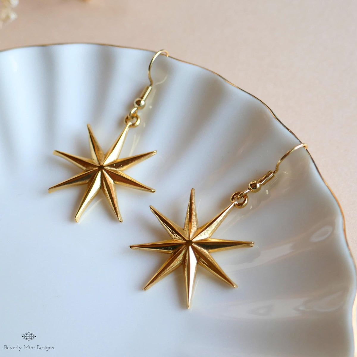 Gold Star Earrings, Statement Earrings, Boho Festival Jewelry, Astrology , Star Dangle Earrings, Sensitive Ear & Clip-On Options