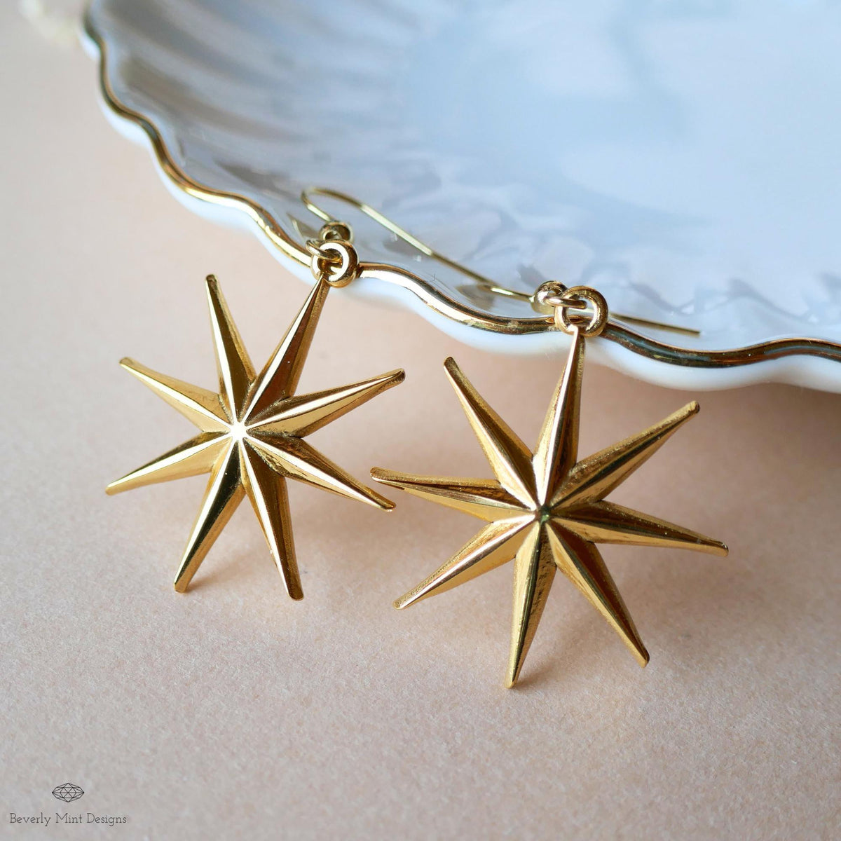Gold Star Earrings, Statement Earrings, Boho Festival Jewelry, Astrology , Star Dangle Earrings, Sensitive Ear & Clip-On Options