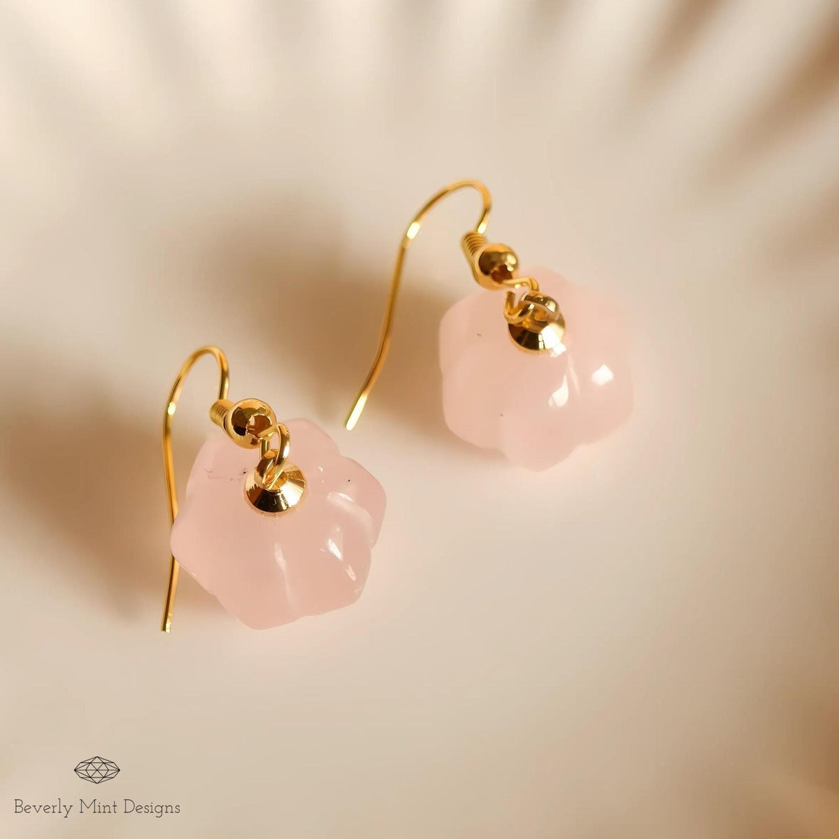 Halloween Pumpkin Earrings, Rose Quartz Earrings, Natural Stone Earrings, Pink Pumpkin Earrings, Sensitive Ear & Clip-On Options