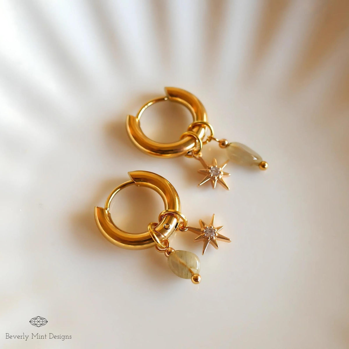 Gold Star Hoop Earrings, Minimalist Dangle Hoops, Celestial Statement Jewelry, 18K Gold Huggie Earrings, Chunky Huggie Hoops