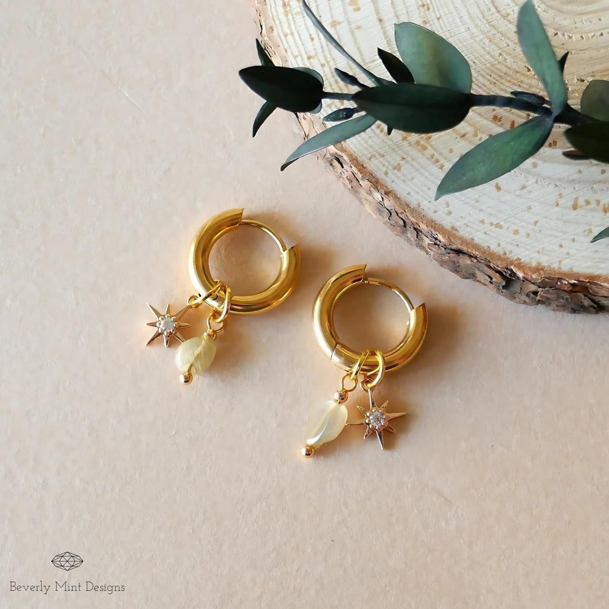 Gold Star Hoop Earrings, Minimalist Dangle Hoops, Celestial Statement Jewelry, 18K Gold Huggie Earrings, Chunky Huggie Hoops