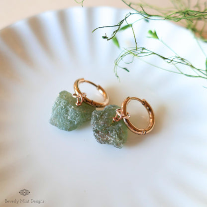Raw Peridot Hoop Earrings, Rose Gold Huggie, August Birthstone Jewelry