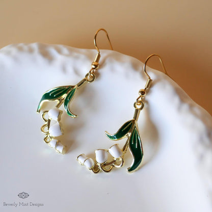 White Lily Of The Valley Flower Earrings, Floral Dangle and Drop Earrings, Birth Flower for May, Sensitive Ear & Clip-On Options