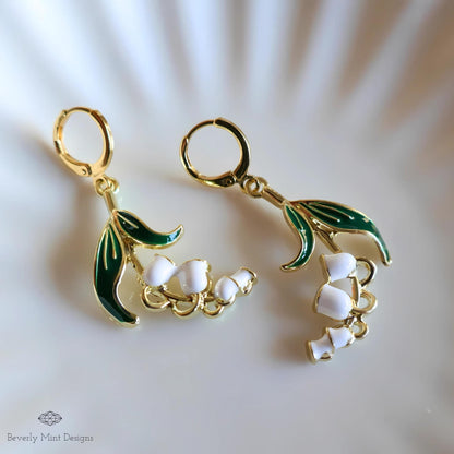 White Lily Of The Valley Flower Drop Earrings, Floral Dangle Earrings, Birth Flower for May, Sensitive Ear & Clip-On Options
