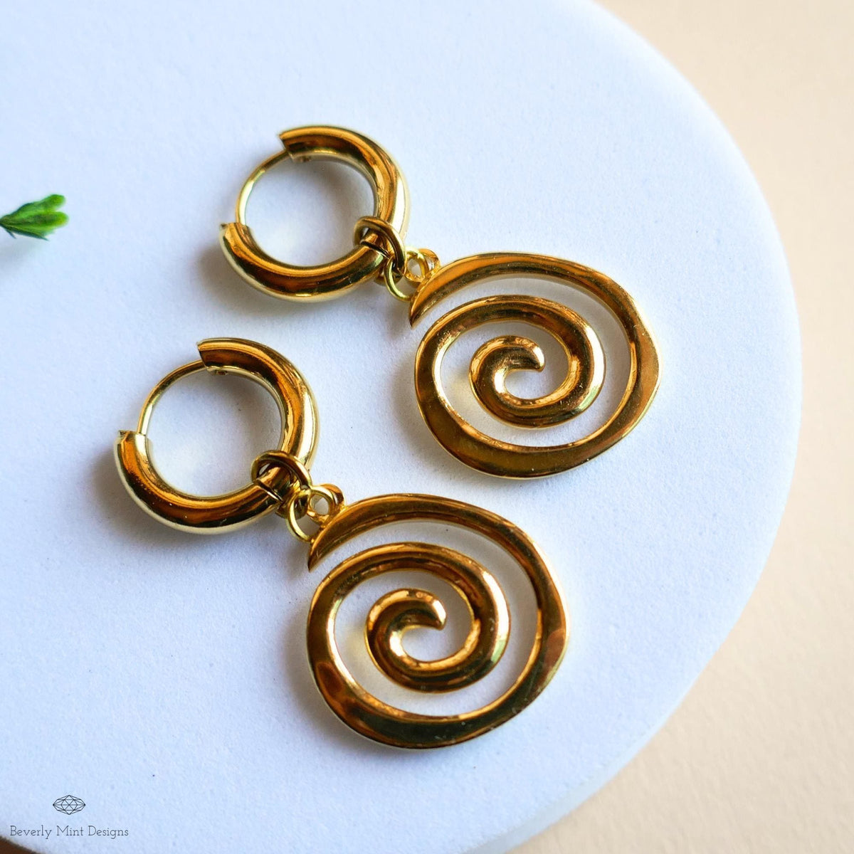 Gold Spiral Hoop Earrings, Minimalist Swirl Dangles, Boho Statement Earrings, Lightweight Gold Jewelry, , Modern Earrings