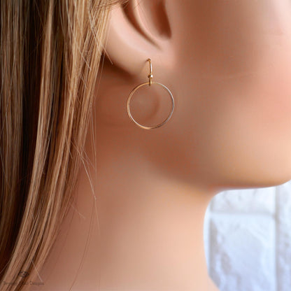 Minimalist Hoop Dangle Earrings, Open Circle Drop Earrings, Lightweight Modern Geometric Jewelry, Sensitive Ear & Clip-On Options