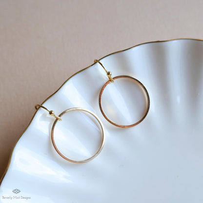 Minimalist Hoop Dangle Earrings, Open Circle Drop Earrings, Lightweight Modern Geometric Jewelry, Sensitive Ear & Clip-On Options