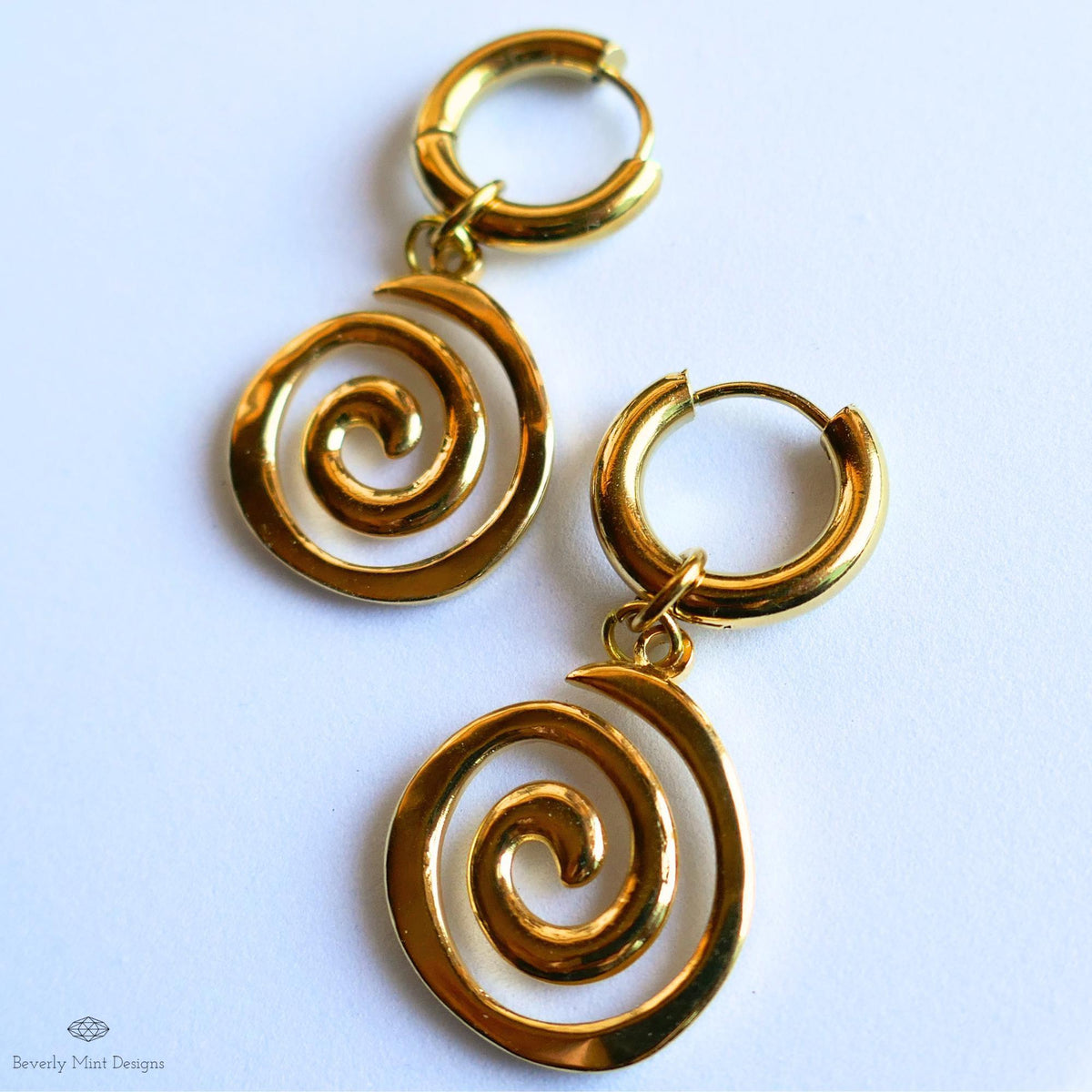 Gold Spiral Hoop Earrings, Minimalist Swirl Dangles, Boho Statement Earrings, Lightweight Gold Jewelry, , Modern Earrings