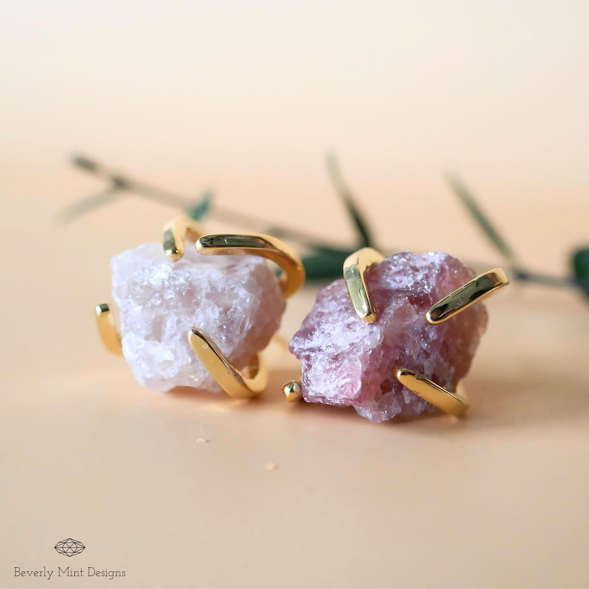 Strawberry Quartz Stud Earrings with 18K Gold, Purple Earrings,  1/2 -3/4 inches, Natural Raw Stone, Chakra Stones