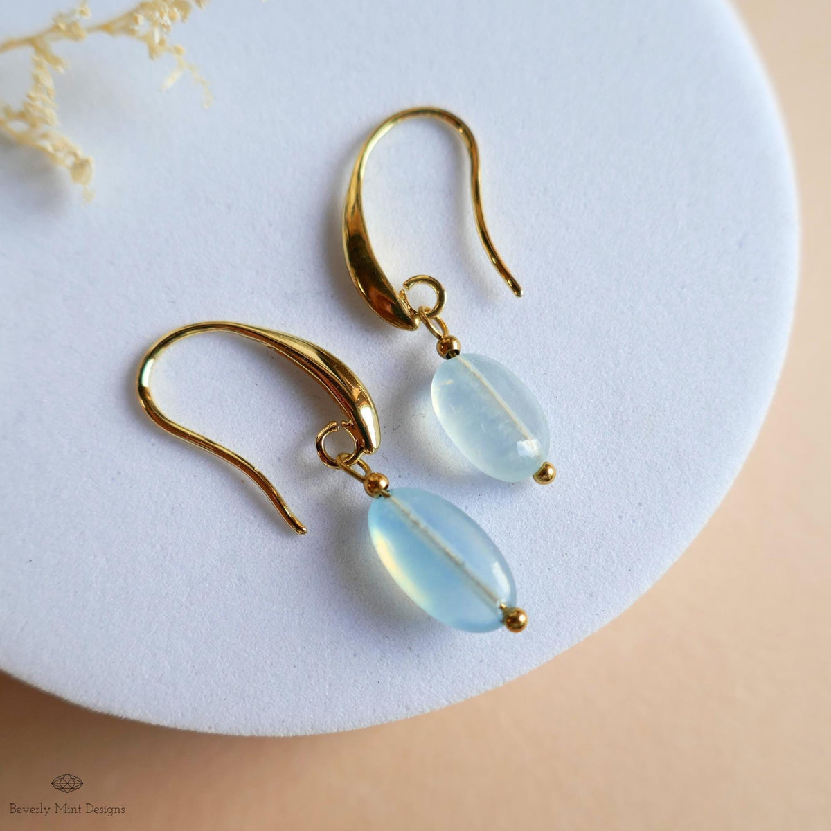 Aquamarine Dangle Earrings, Gold Drop Earrings, Minimalist Earrings, March Birthstone Jewelry, Sensitive Ear & Clip-On Options