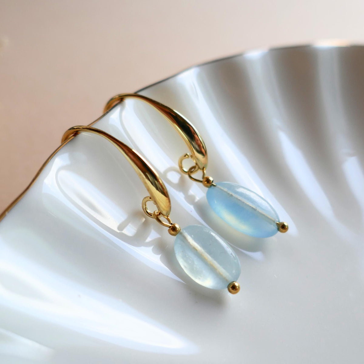 Aquamarine Dangle Earrings, Gold Drop Earrings, Minimalist Earrings, March Birthstone Jewelry, Sensitive Ear & Clip-On Options