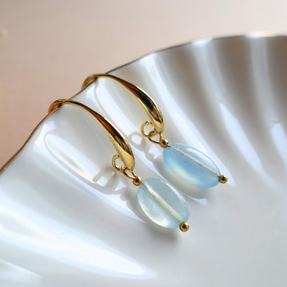 Aquamarine Dangle Earrings, Gold Drop Earrings, Minimalist Earrings, March Birthstone Jewelry, Sensitive Ear & Clip-On Options