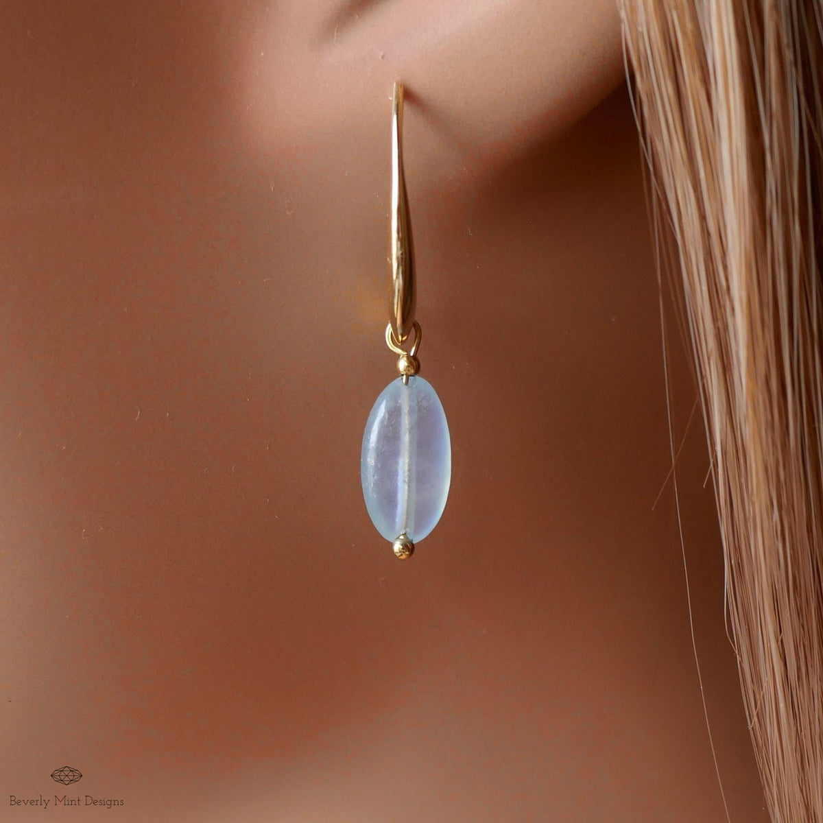 Aquamarine Dangle Earrings, Gold Drop Earrings, Minimalist Earrings, March Birthstone Jewelry, Sensitive Ear & Clip-On Options