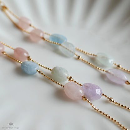 Pastel Stone Earrings Long Dangle Earrings Gold Chain Earrings Boho Beaded Jewelry Statement, Sensitive Ear & Clip-On Options